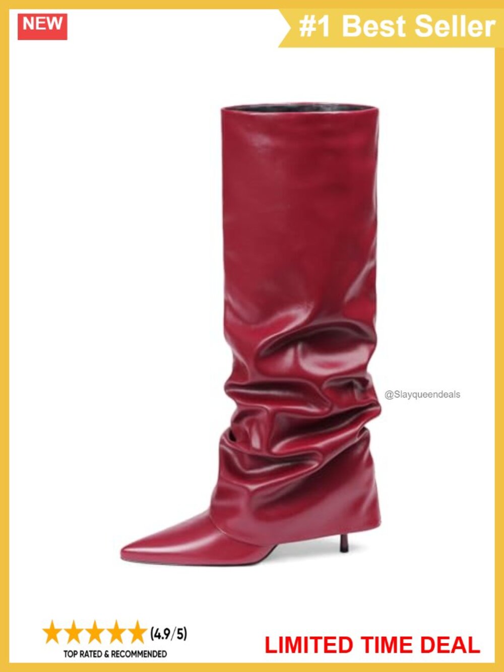 Wide Calf Faux Leather Slouchy Knee High Stiletto Boots Fold Over Tall